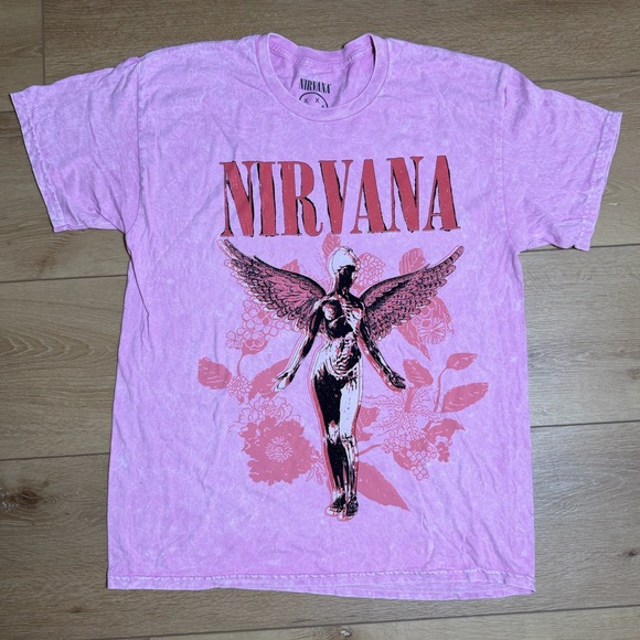 NIRVANA Other - Vintage Nirvana In Utero Angel Band Concert Dates Pink Graphic T-Shirt Size L